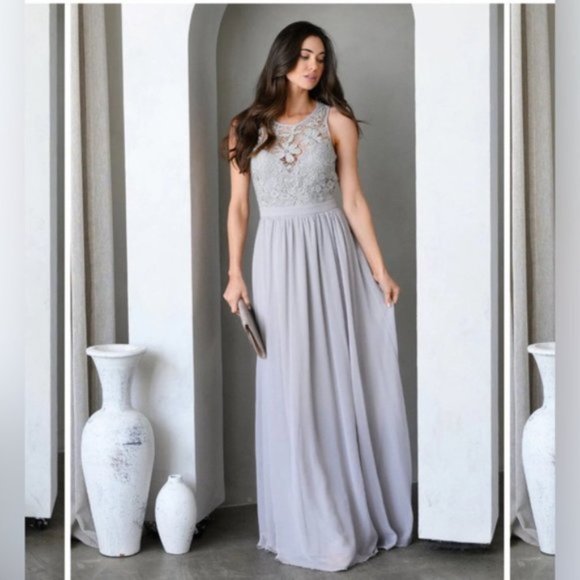 Maniju Lulus Savannah Nights Sleeveless Open Back Gown Maxi Dress Grey Gray New - Picture 4 of 16
